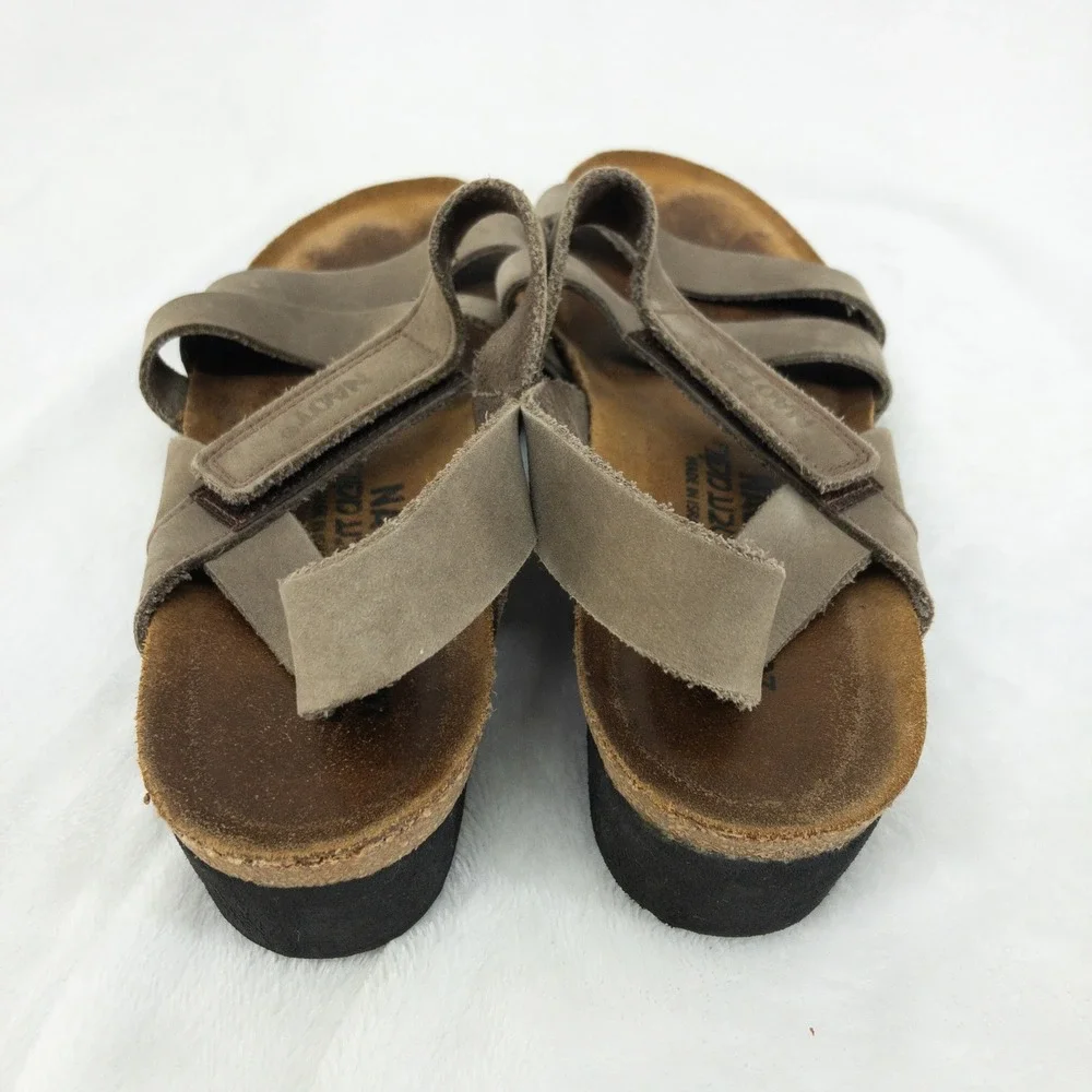 Naot‎ Kayla Sandals Womens US 6 EU 37 Gray Leather Cork Adjustable Straps